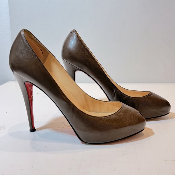 Christian Louboutin Mini Bout Brown Red Open Pumps Platform Heels Shoes 40 - Picture 3 of 8